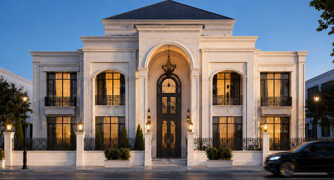 Luxury Mass City palace exterior at night