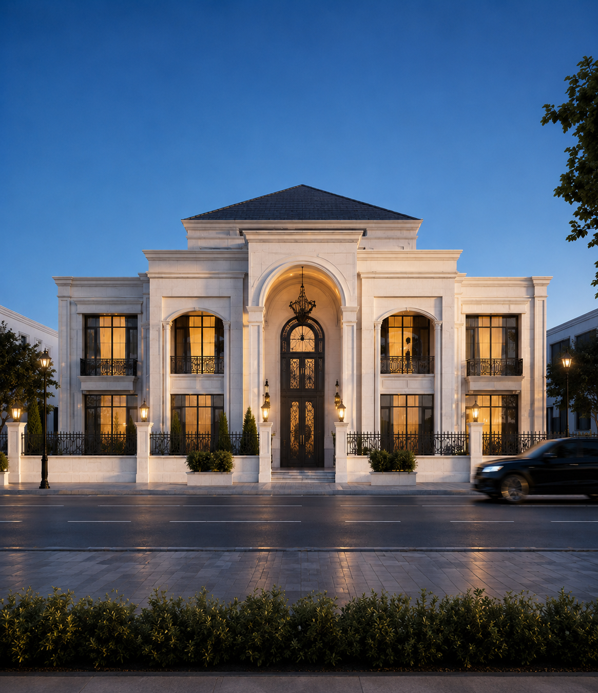 Luxury Mass City palace exterior at night